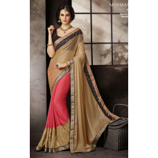 Enchanting Pink Colored Lace Bordered Chiffon Saree